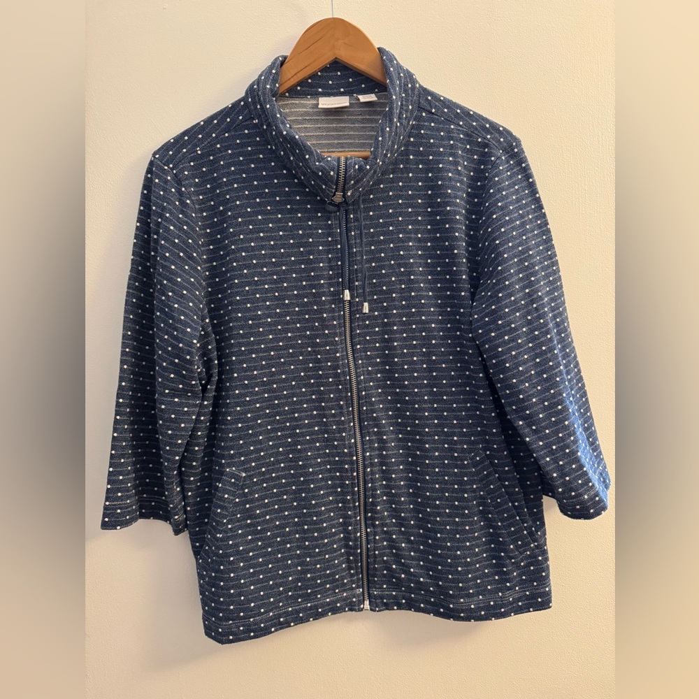 Chico's Navy and White Zip-Up Jacket